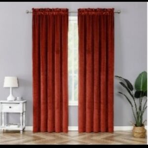 2 - PANELS - RED Egyptian Velvet Solid Rod Pocket Panel Curtain